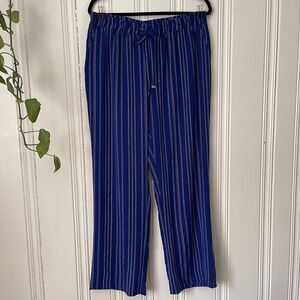 Soho Apparel Ltd Women Blue White Striped Pull-on Casual Wide Leg Pants Size L
